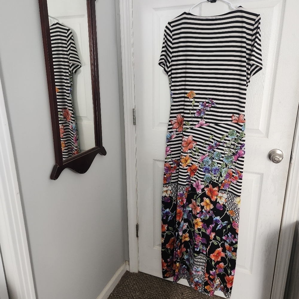 Trulli rouched whimsical floral patchwork maxi dress stretch artsy fairy large - Picture 7 of 8